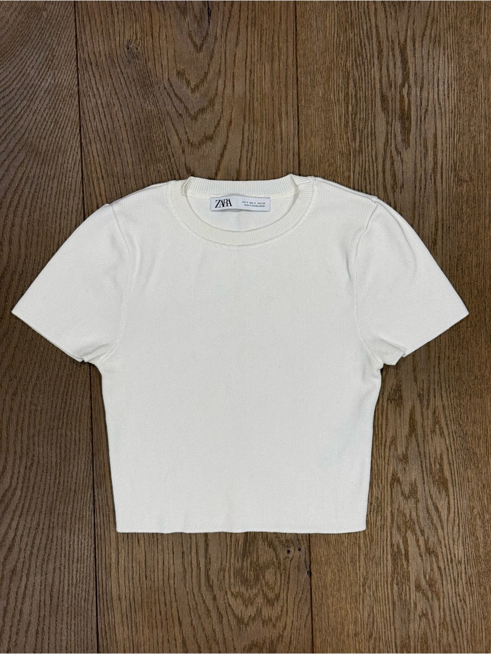 Zara Off-White Ribbed Short Sleeve Tee